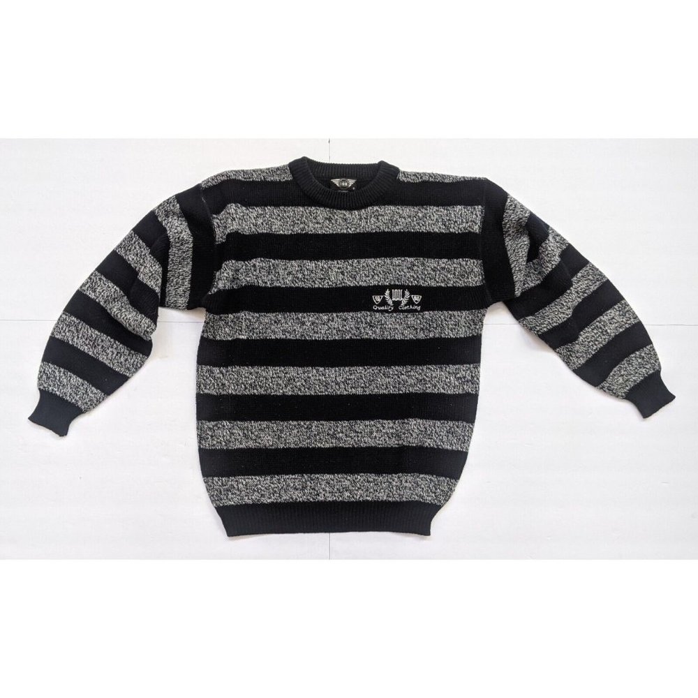 IOU Quality clothing men's sweater M Vintage 90s Gray Black I.O.U HIP HOP